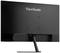 Un moniteur d'ordinateur noir de ViewSonic, vue de dos. Le moniteur est monté sur un support étroit et n'affiche aucun contenu à l'écran.