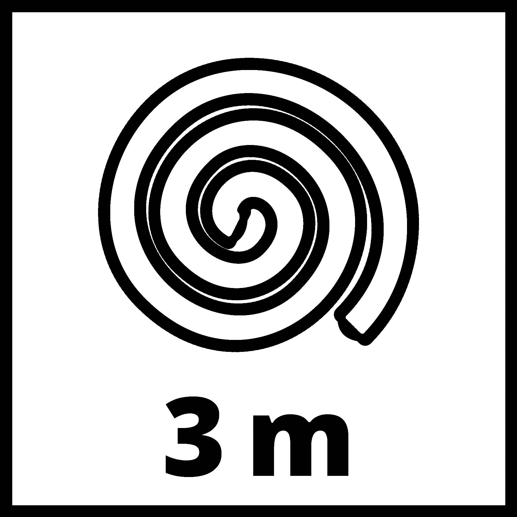 'L'image représente un motif en spirale avec le chiffre 3 m en dessous. Cela pourrait être une représentation d'une longueur de 3 mètres.'