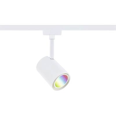 Une lampe de plafond blanche projette un spectre arc-en-ciel.