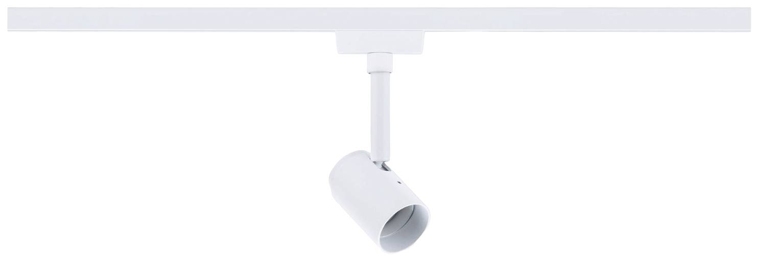 Projecteur LED blanc suspendu à un support fixé au plafond, destiné à un éclairage directionnel dans la pièce.