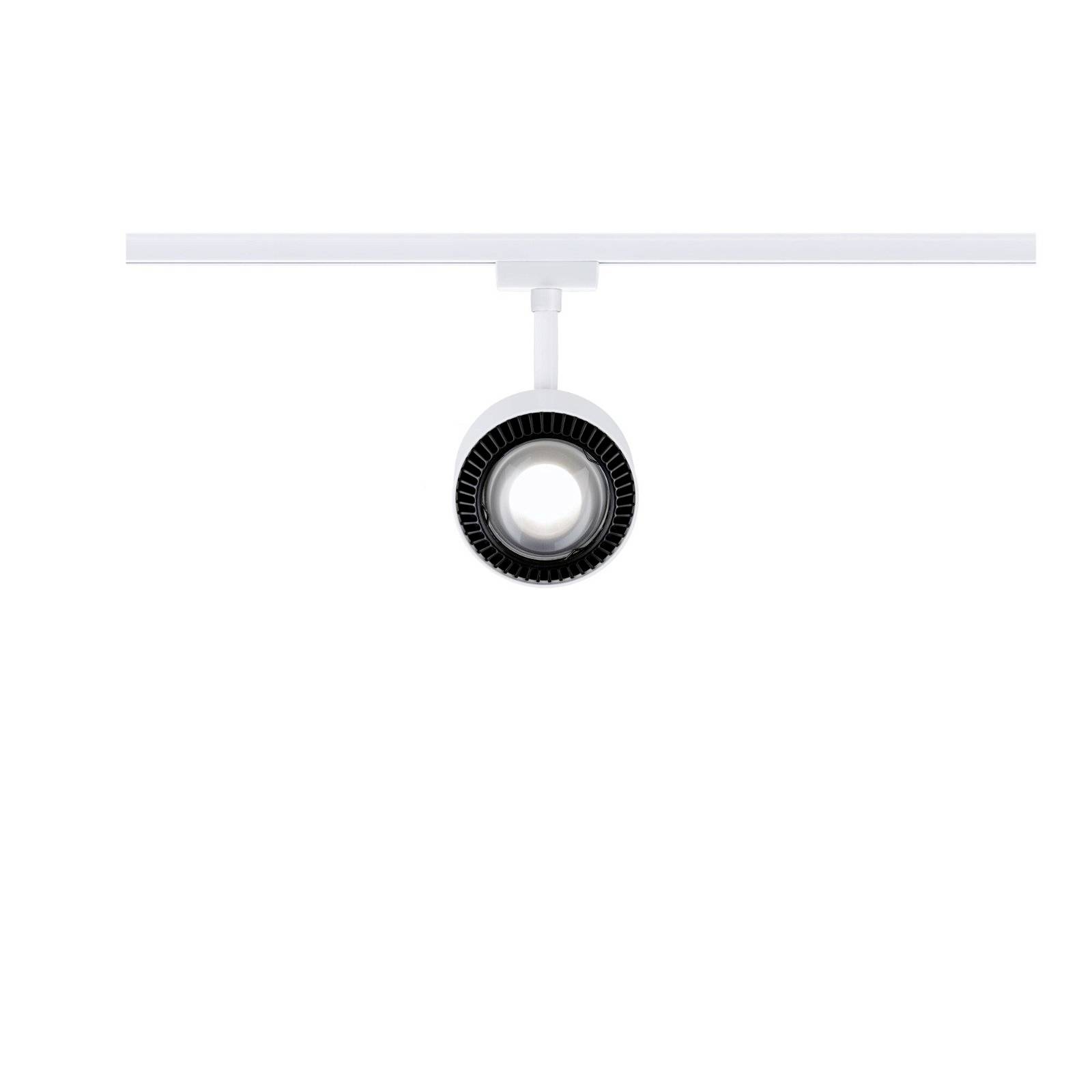 Lampe de plafond moderne individuelle, avec un abat-jour rond noir, photographiée du dessous.