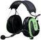 Casque antibruit Peltor noir et vert avec microphone, adapté aux environnements bruyants. Arceau réglable pour un confort optimal.