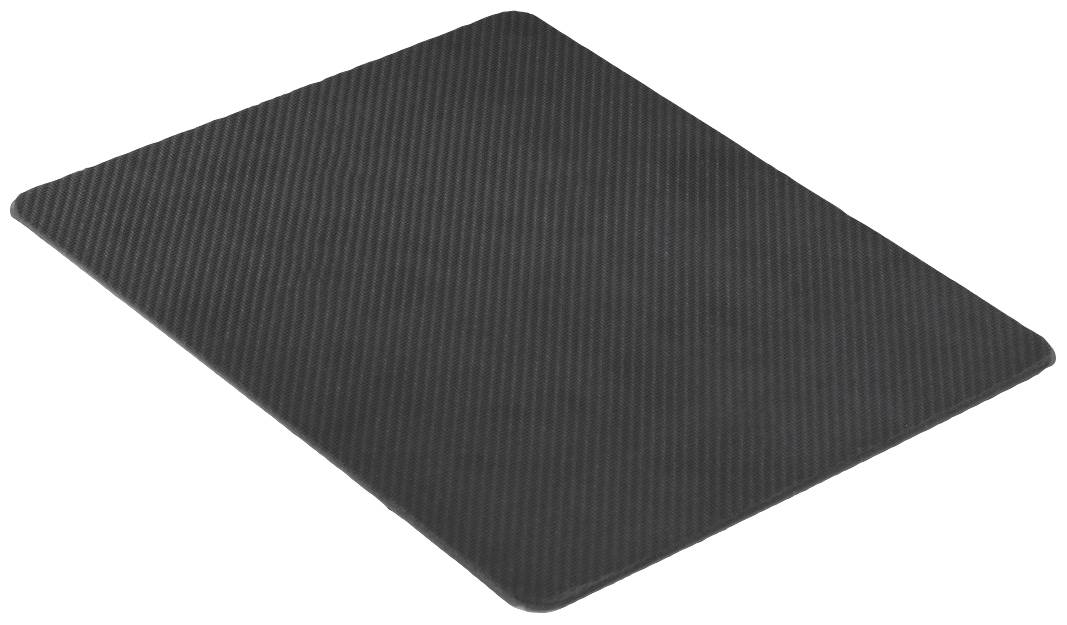 Un plateau rectangulaire noir avec un motif légèrement strié. Idéal comme plateau de service ou pour présenter des objets.