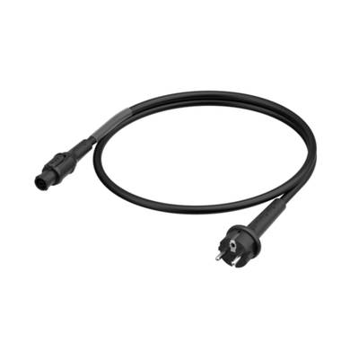 Câble électrique noir avec une fiche mâle et une fiche femelle, adapté pour les connexions électriques.