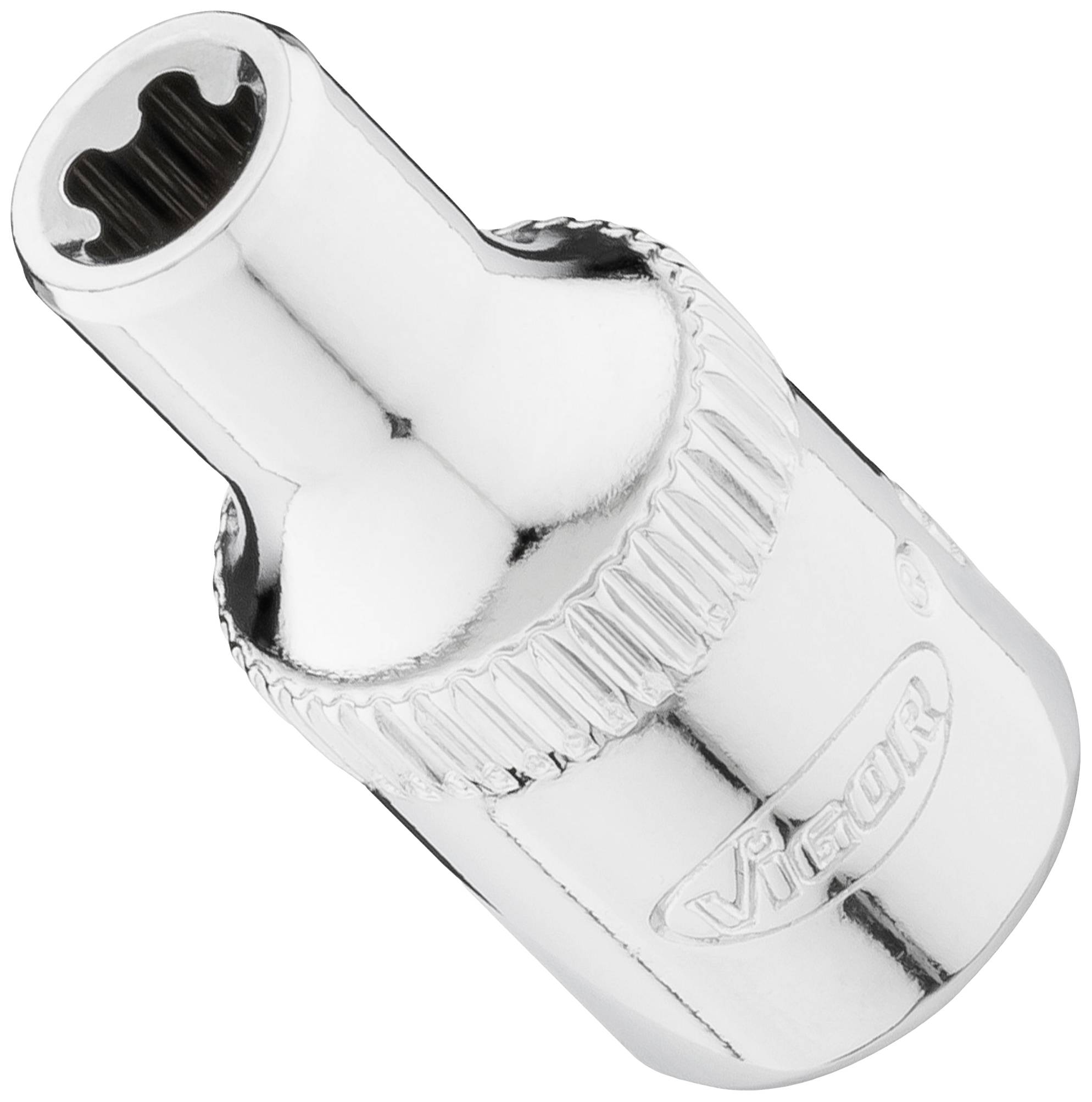 Un embout de boulon en argent de forme cylindrique avec un marquage latéral. Outil pour travaux mécaniques.