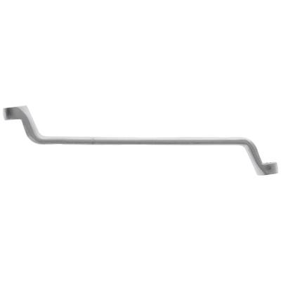 Une clé à molette longue et incurvée avec deux extrémités de formes différentes, adaptée à des travaux de réparation spécifiques.