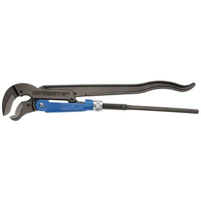 'Clé à molette de taille moyenne avec une poignée bleue et tête ajustable ; adaptée aux travaux sur tuyaux et raccords.'