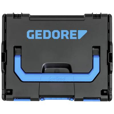 Valise noire avec poignée bleue et l'inscription 'GEDORE' en écriture bleue sur l'avant.