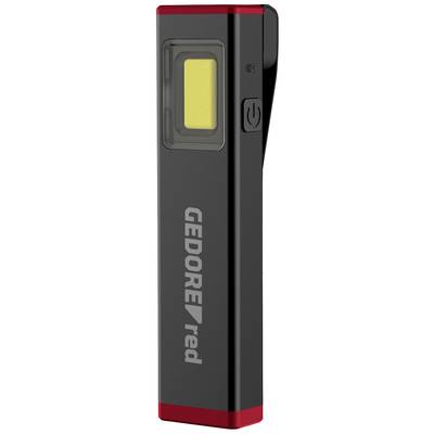 Lampe de poche portable LED noire avec design rouge et inscription 'GEDORE red', adaptée aux travaux artisanaux.