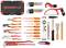 Ensemble d'outils avec mallette, tournevis, pinces, clés à molette, coupe-tubes et niveau à bulle. Marque 'Gedore Red'.