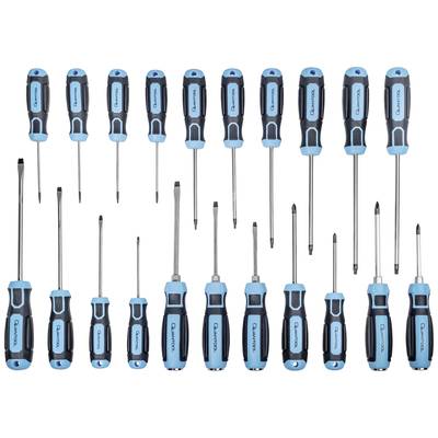 Coffret d'outils comprenant différents tournevis, composé de tournevis cruciformes et à tête plate de diverses tailles.