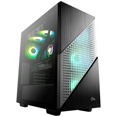 Un PC gaming moderne avec des ventilateurs rétroéclairés et un boîtier élégant. Les lumières rayonnent dans différentes couleurs et motifs.