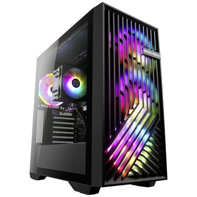 PC gaming avec panneau latéral transparent, ventilateur rétroéclairé RGB et façade colorée. Design élégant pour des performances de jeu exceptionnelles.
