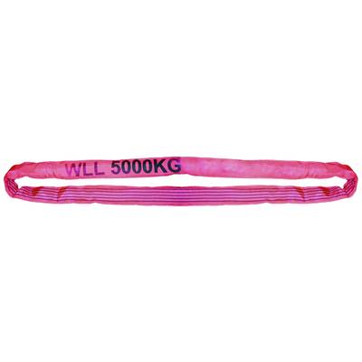 Sangle de levage rouge portant l'inscription « WLL 5000 KG », indiquant une capacité de charge maximale de 5 000 kilogrammes.