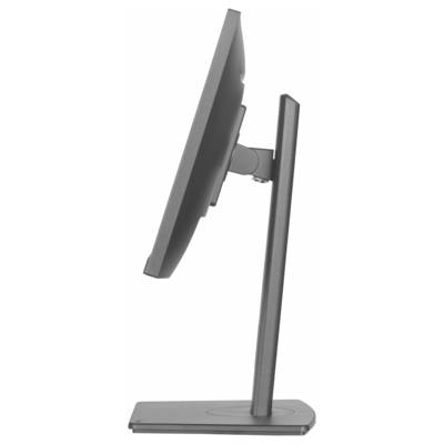 Vue latérale d'un écran d'ordinateur moderne monté sur un socle rectangulaire élégant. L'écran est légèrement incliné vers l'avant.