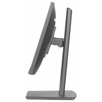 Un écran d'ordinateur plat vu de profil, monté sur un support réglable, présenté dans un design simple et moderne.