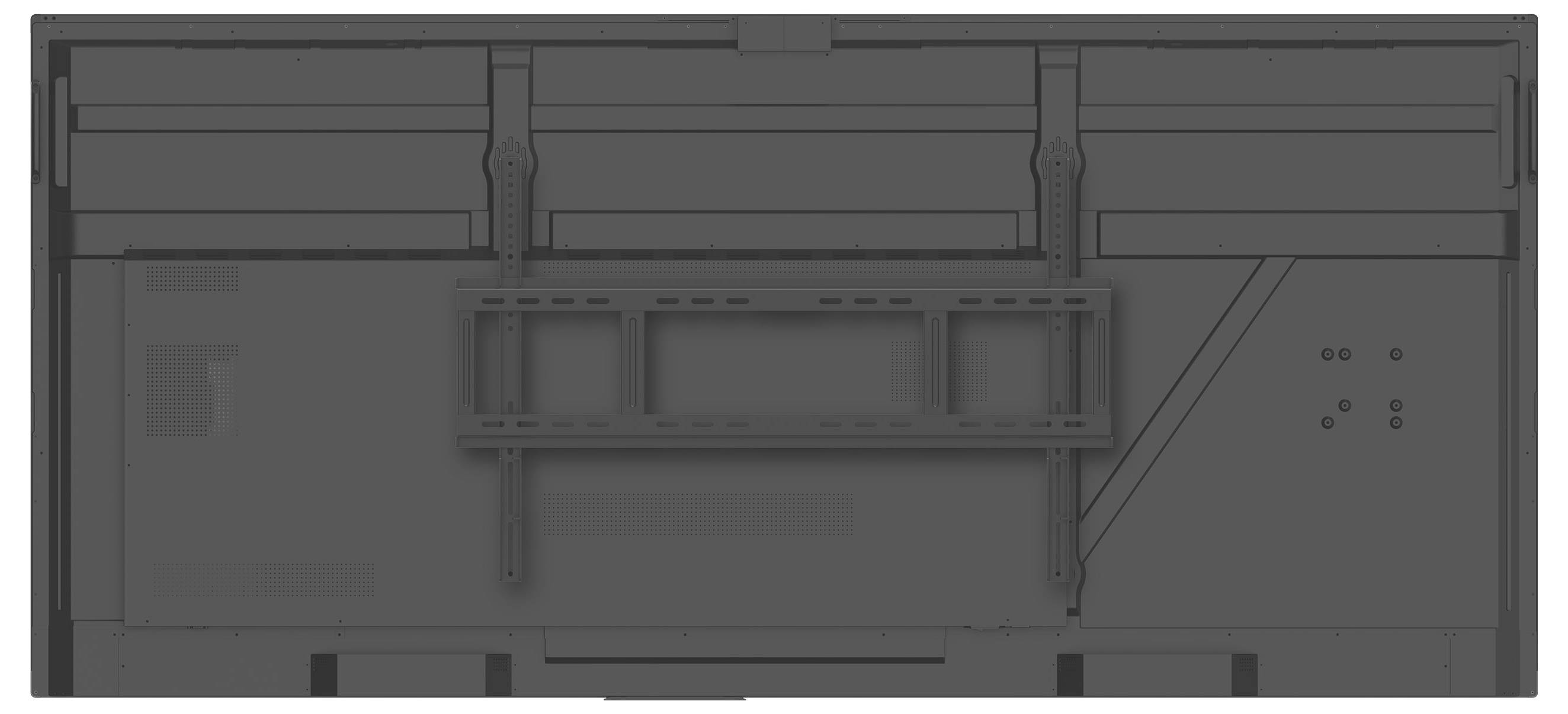 Un boîtier rectangulaire avec des renforts horizontaux et verticaux, probablement un composant technique pour la fixation d'équipements.