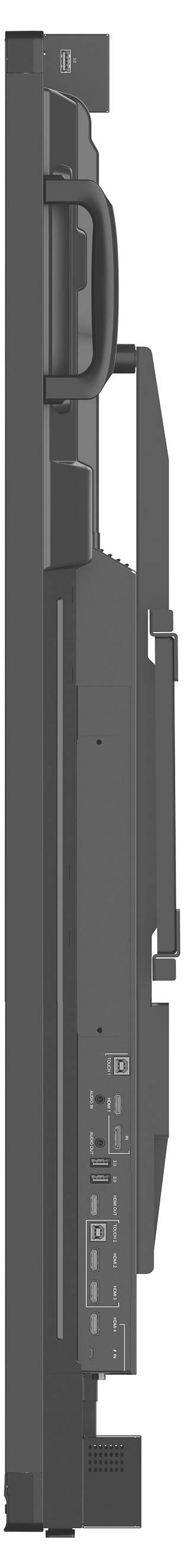 Une poignée verticale et pliable sur un appareil noir stylisé.