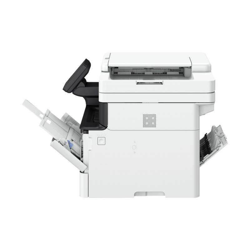 Un imprimante multifonction blanc avec bac d'alimentation papier et scanner, adapté aux travaux de bureau.