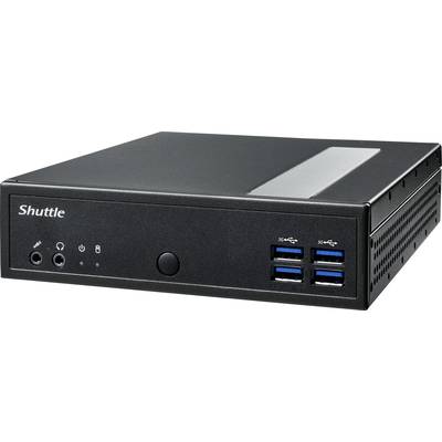 Un mini-PC noir avec plusieurs ports USB à l'avant, adapté aux environnements de travail compacts ou aux centres multimédia.