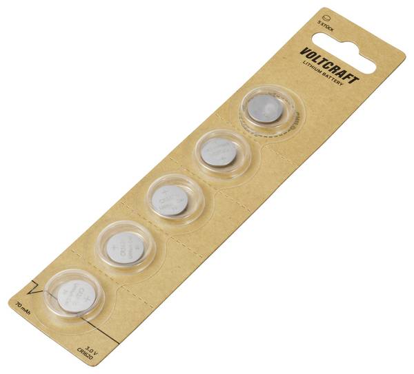 <br>  VOLTCRAFT<br>  CR 1620<br>  Pile bouton<br>  3 V<br>  70 mAh<br>  lithium<br>  VC-16107960<br>  5 pc(s)<br>