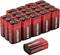 Un groupe de batteries 9 volts portant l'inscription 'Voltcraft', soigneusement alignées, avec une batterie séparée au premier plan.
