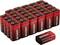 Une pile de batteries 9V rouges de la marque VOLTCRAFT, disposées symétriquement, avec une batterie séparée placée à l'avant.