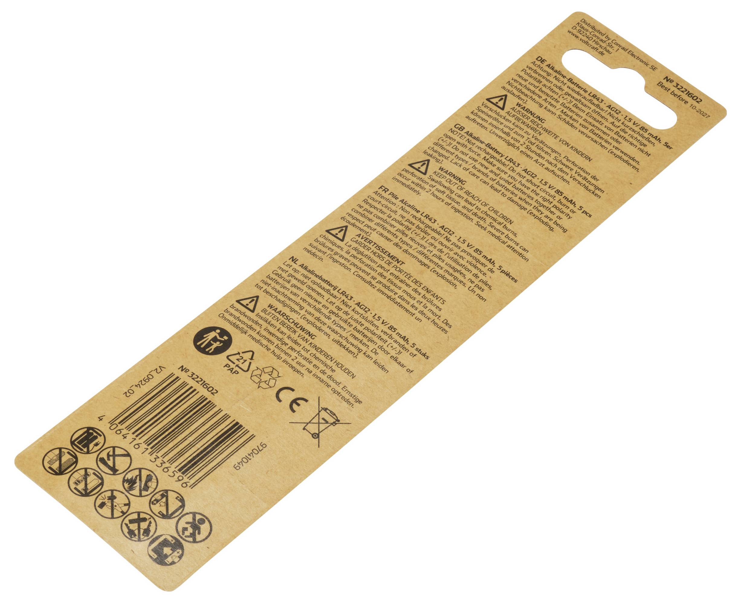 Dos de l'emballage en carton avec codes-barres et plusieurs symboles. Contient des avertissements et des informations sur le recyclage.