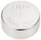 Pile bouton LR44 en argent avec gravure '0%Hg CELL' et symbole '+'.