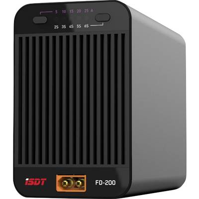 Appareil noir et cubique de ISDT avec des fentes de ventilation et un connecteur orange en bas. Numéro de modèle FD-200.