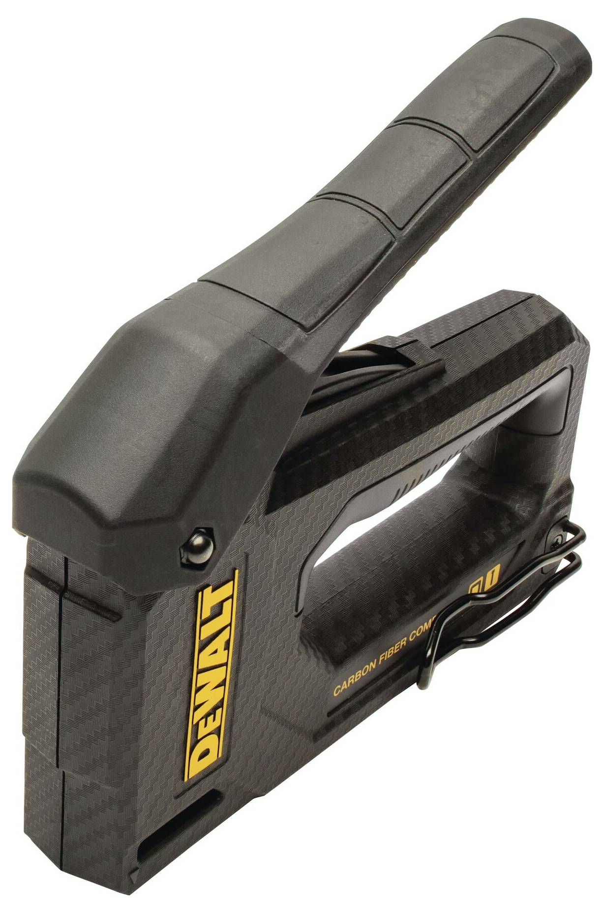 Un tacle noir et compact avec un logo jaune sur le côté indique la marque Dewalt.