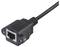 Un câble réseau noir avec connecteur RJ45, adapté aux connexions Ethernet, est posé sur un fond neutre.