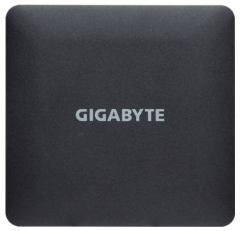 Appareil noir avec le logo 'Gigabyte' au centre sur la face avant.