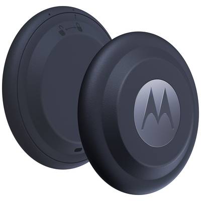 Deux appareils électroniques noirs et ronds portant le logo Motorola. L'un d'entre eux est légèrement en arrière-plan ; ils semblent être des dispositifs électroniques portables.