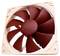 Ventilateur d'ordinateur avec neuf pales rotatives rouges et un cadre beige.