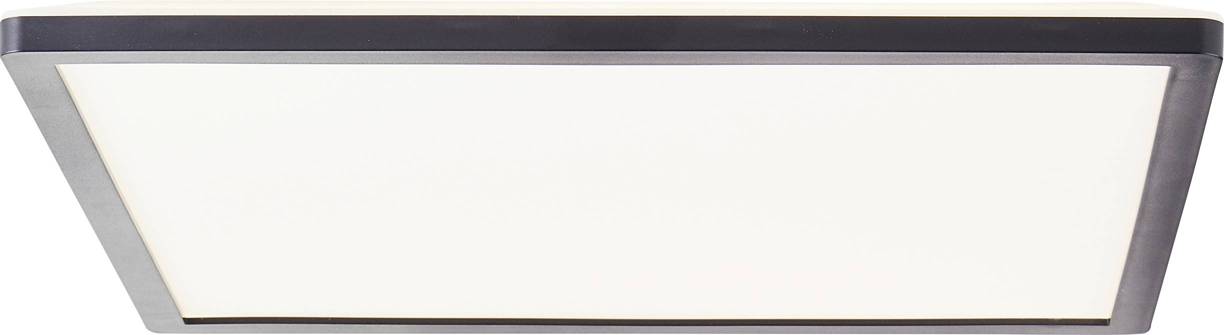 Plafonnier rectangulaire avec cadre argenté et surface lumineuse blanche.