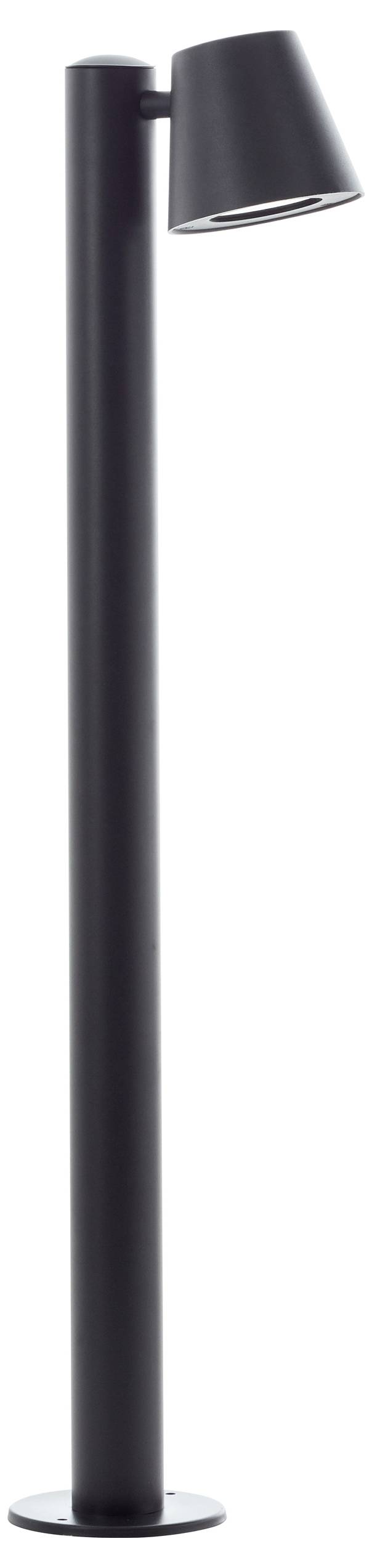 Lampadaire noir au design moderne, avec un tube cylindrique et un abat-jour conique, idéal pour un intérieur contemporain.