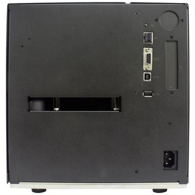 Arrière d'un appareil électronique avec ports VGA, USB et alimentation électrique. Ouverture rectangulaire au centre, surface métallique noire.