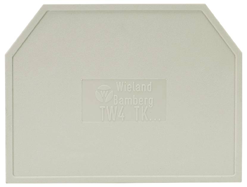 Pièce en plastique grise avec coins supérieurs biseautés, marquée 'Wieland Bamberg TW4 TK'.