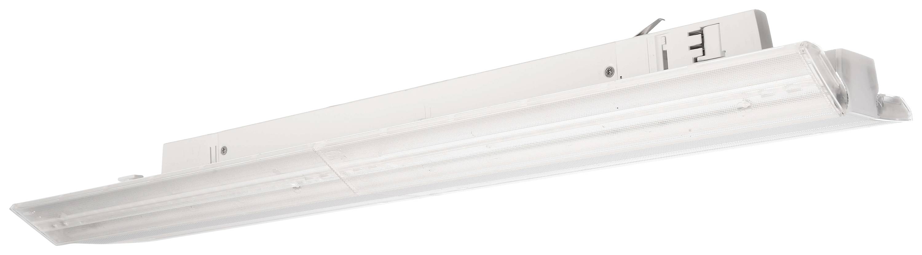 Luminaire LED blanc avec boîtier rectangulaire, adapté à une installation au plafond, principalement destiné à l'éclairage intérieur.