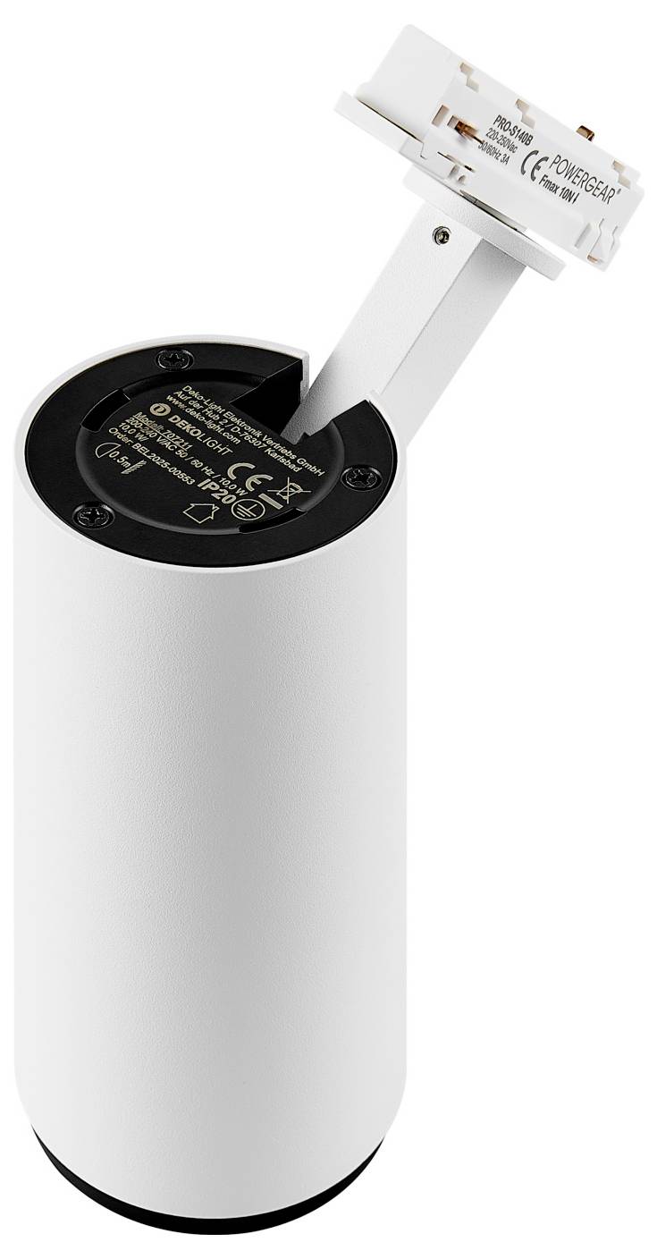 Poubelle intelligente cylindrique blanche avec un couvercle articulé ouvert, laissant voir un module de capteurs monté sur la face inférieure.