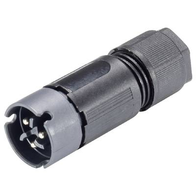 Une fiche noire à broches multiples, disposée horizontalement, montre les possibilités de connexion pour des branchements électriques.