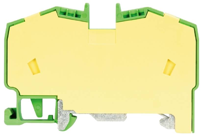 Borne jaune avec un bord vert, design typique d'un connecteur électrique pour applications industrielles.