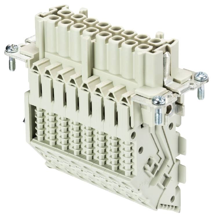 Connecteur multibroche de couleur beige avec raccordement à vis, adapté aux applications industrielles, orientation horizontale.