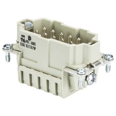 Un connecteur rectangulaire beige avec plusieurs broches métalliques et des connexions à vis. Adapté pour les connexions électriques.