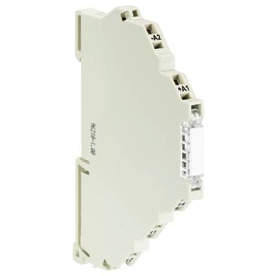 Un composant électrique compact rectangulaire avec des connexions sur le dessus, probablement un relais ou un module pour rail DIN.