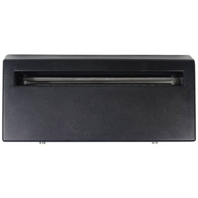 Appareil noir, rectangulaire, avec une fine fente sur le dessus, probablement un lecteur de cartes.