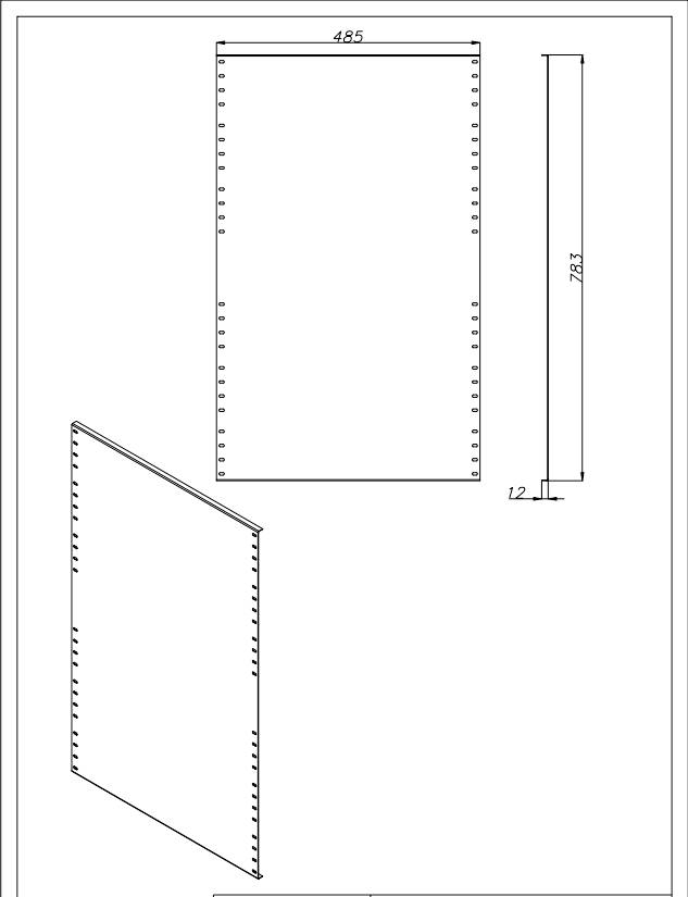 Dessin technique d'un composant rectangulaire avec les dimensions suivantes : largeur 485 mm, hauteur 783 mm, épaisseur 12 mm. L'échelle et les détails sont indiqués.