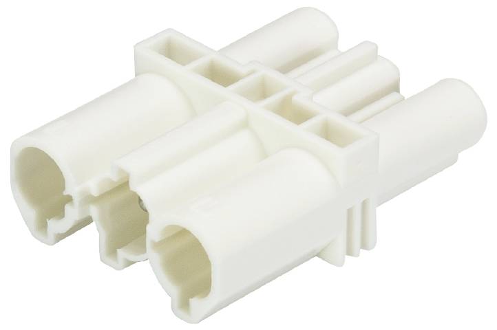 Un connecteur blanc en plastique multipolaire, adapté aux applications techniques ou aux connexions électriques.