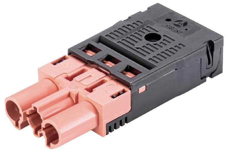 Une fiche électrique noire et orange avec deux fois deux connexions.